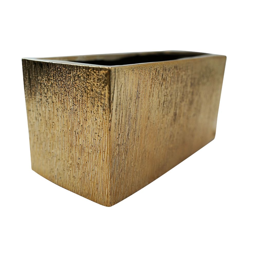 8" Low Gold Etched Rectangle Ceramic
