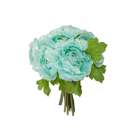 10" Synthetic Ranunculus Bouquet Aqua Blue