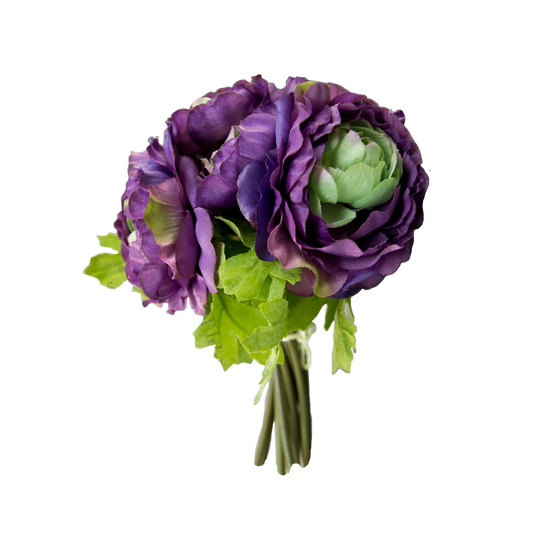 10" Synthetic Ranunculus Bouquet Purple