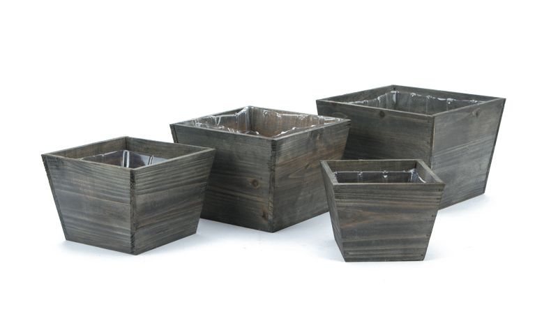 4" Wooden Box Planter - Black