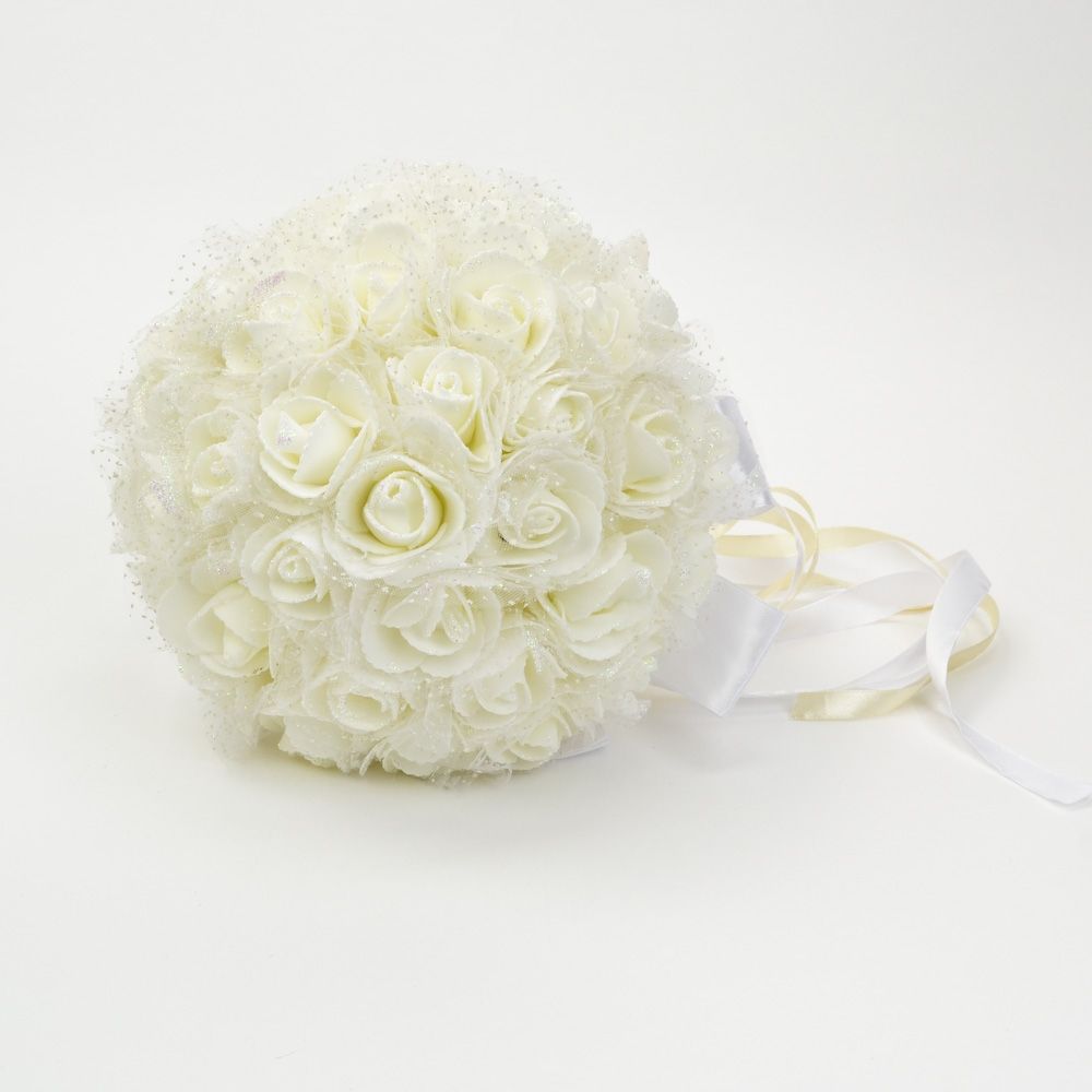 Synthetic Rose Bouquet -White with Glitter