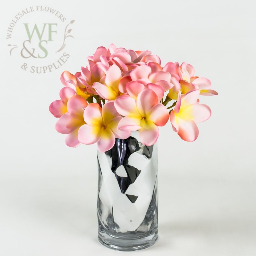 Pink Silk Plumeria Flowers on Stem 12"