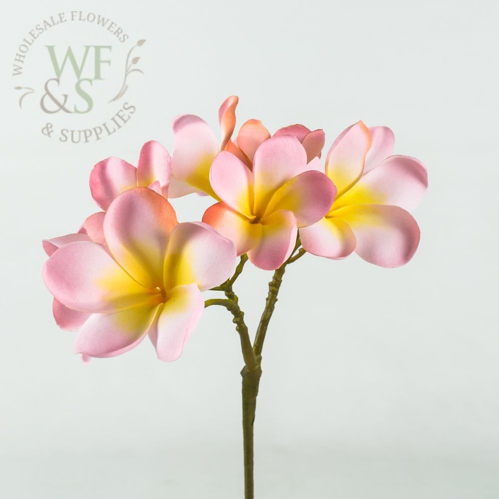 Pink Silk Plumeria Flowers on Stem 12"