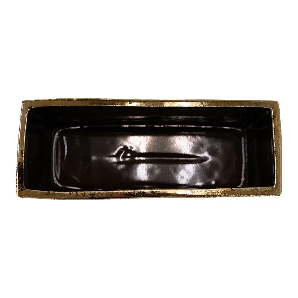 10" Gold Etched Rectangle Ceramic Planter