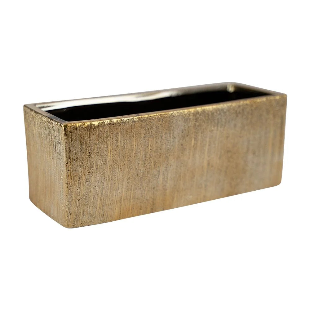 10" Gold Etched Rectangle Ceramic Planter