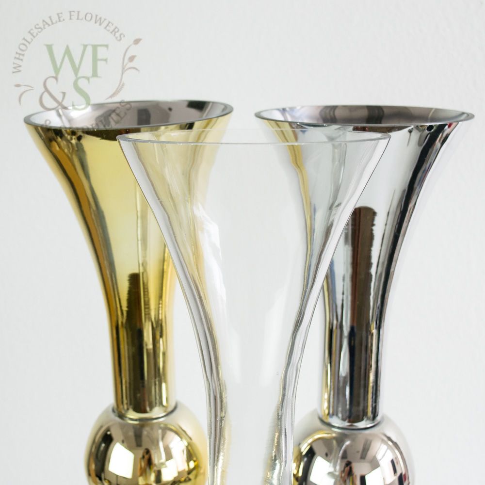 Gold Mirrored Glass Trumpet Reversible Vase Double Sided 30"