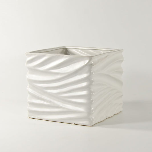 Wavy Ceramic Square Container White
